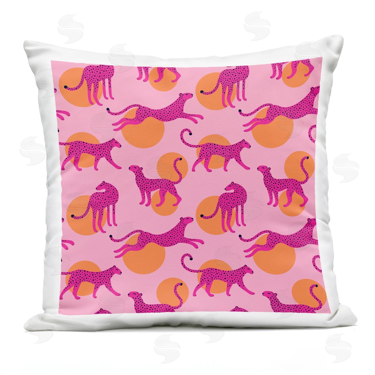 Pink Leopards Over Orange Polka Dots Outdoor Printed Pillow, Home Decor by Lisa Perry Whitebutton