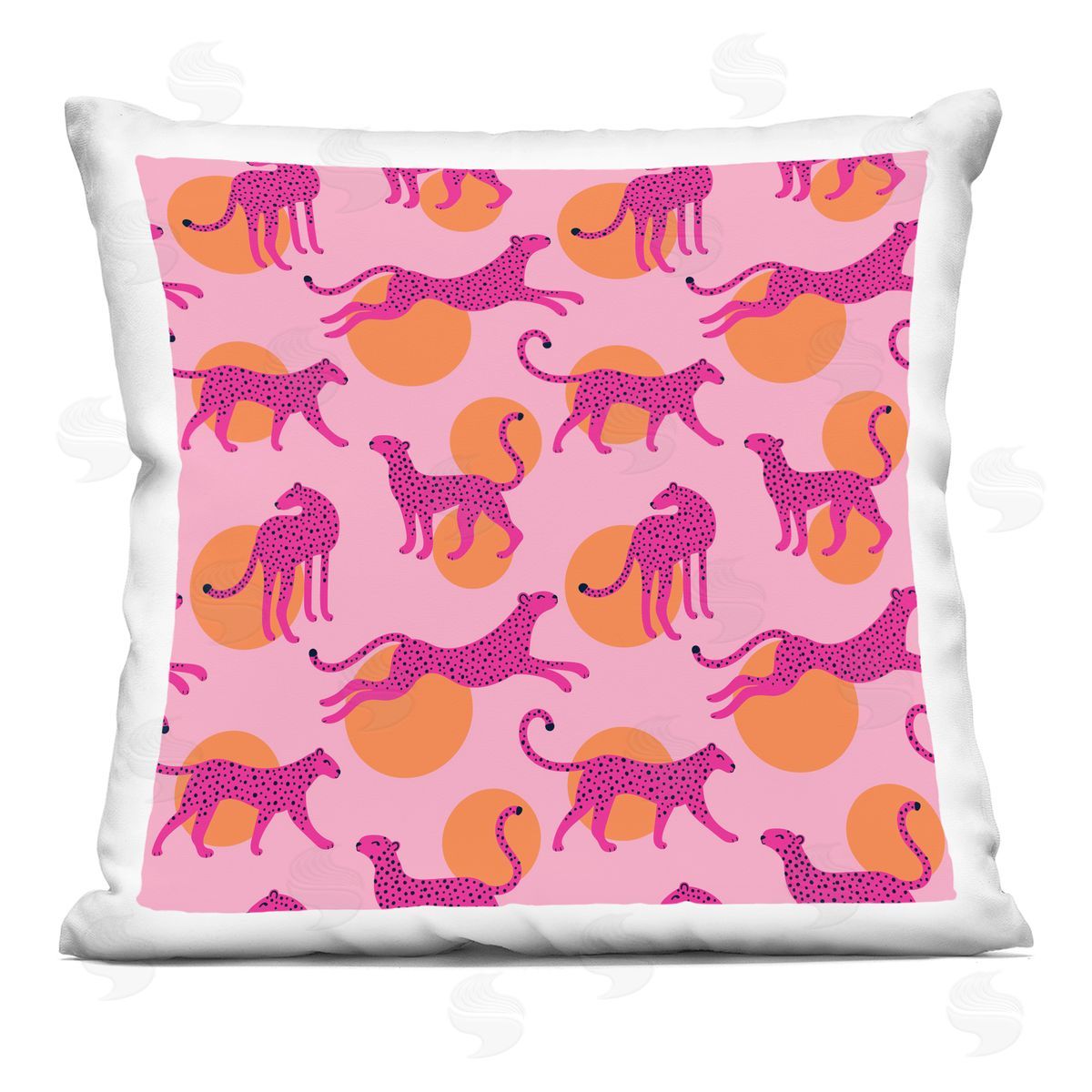 Pink Leopards Over Orange Polka Dots Decorative Printed Pillow, Home Decor by Lisa Perry Whitebutton