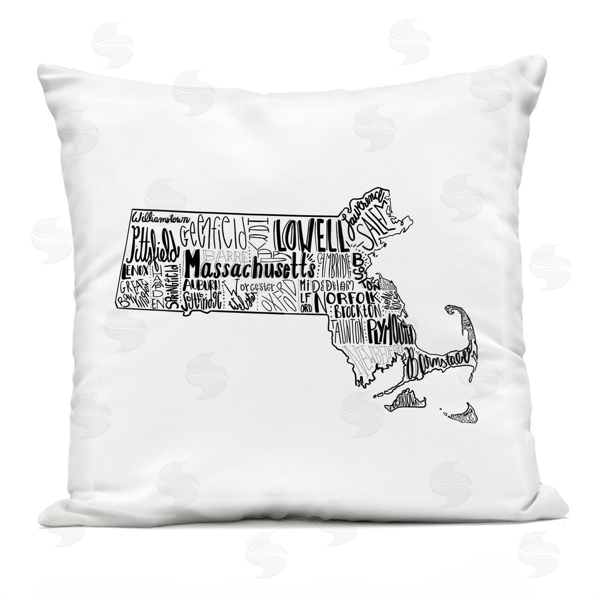 Massachusetts State Text Map Typography Shapes Outdoor Printed Pillow, Home Decor by Saturday Evening Post