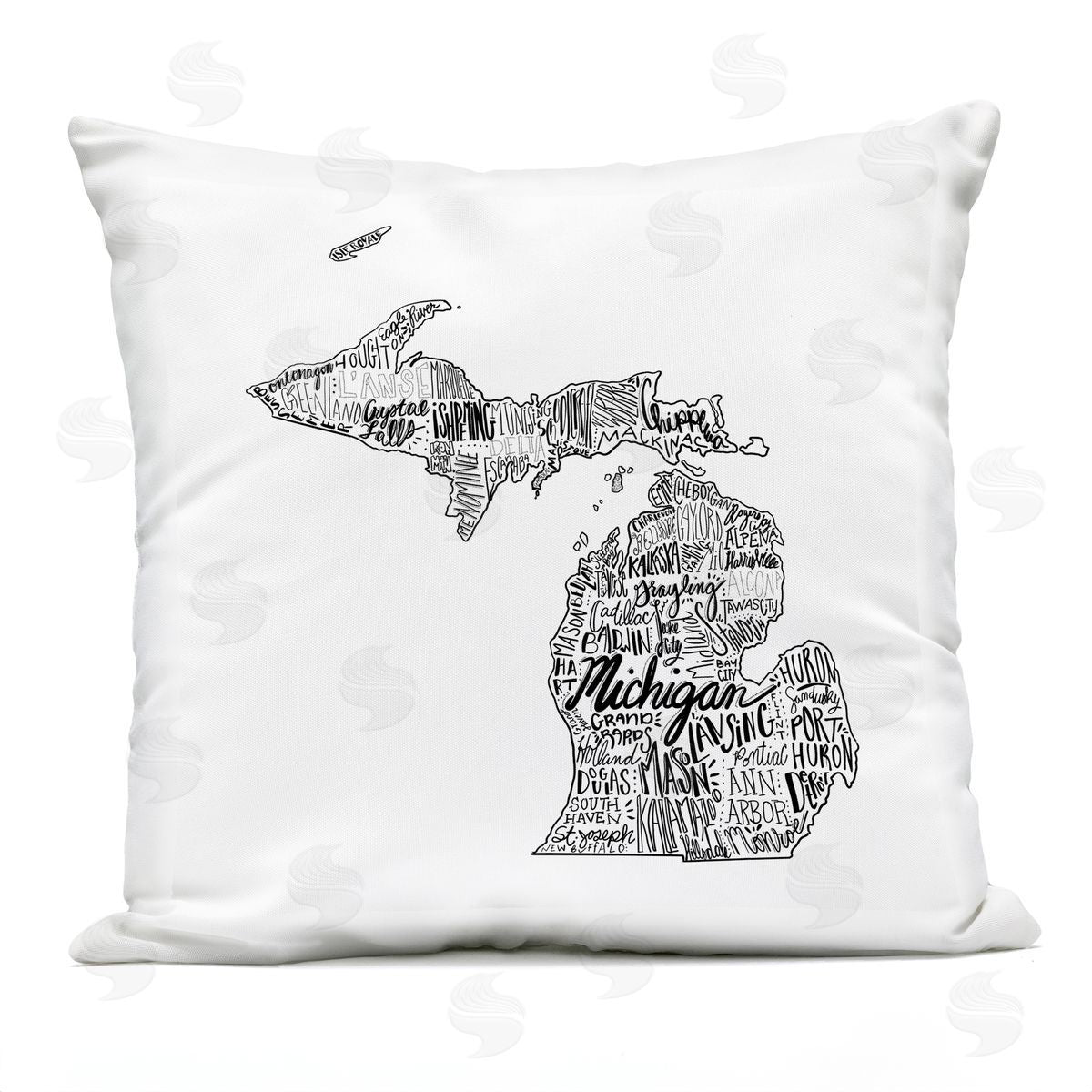 Michigan State Typography Cities Map Shape Outdoor Printed Pillow, Home Decor by Saturday Evening Post