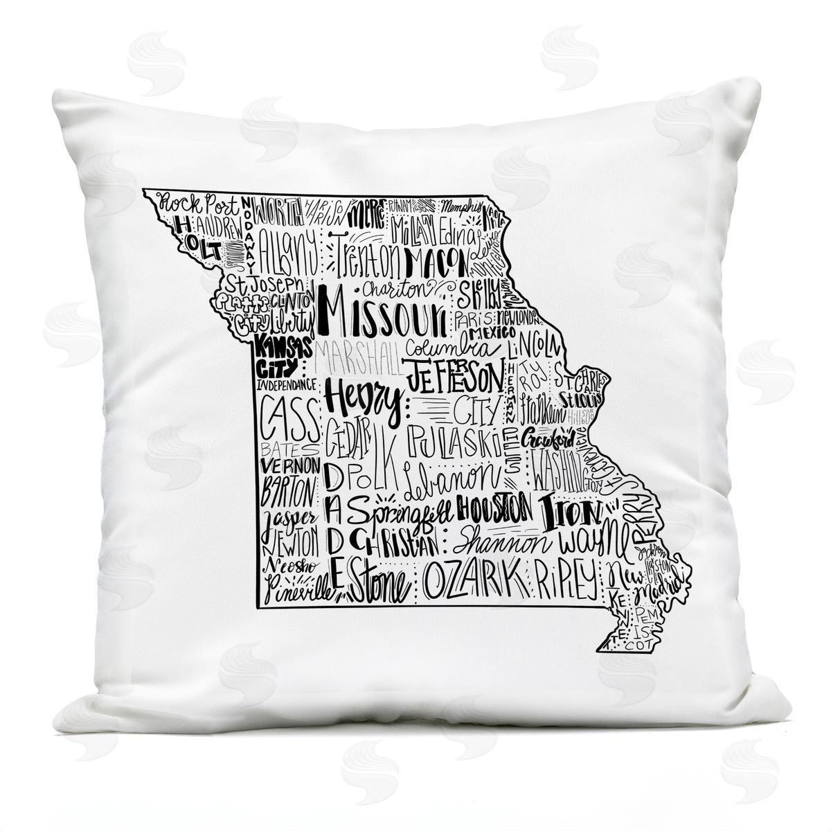 Missouri State Shape Typography Cities Map Outdoor Printed Pillow, Home Decor by Saturday Evening Post