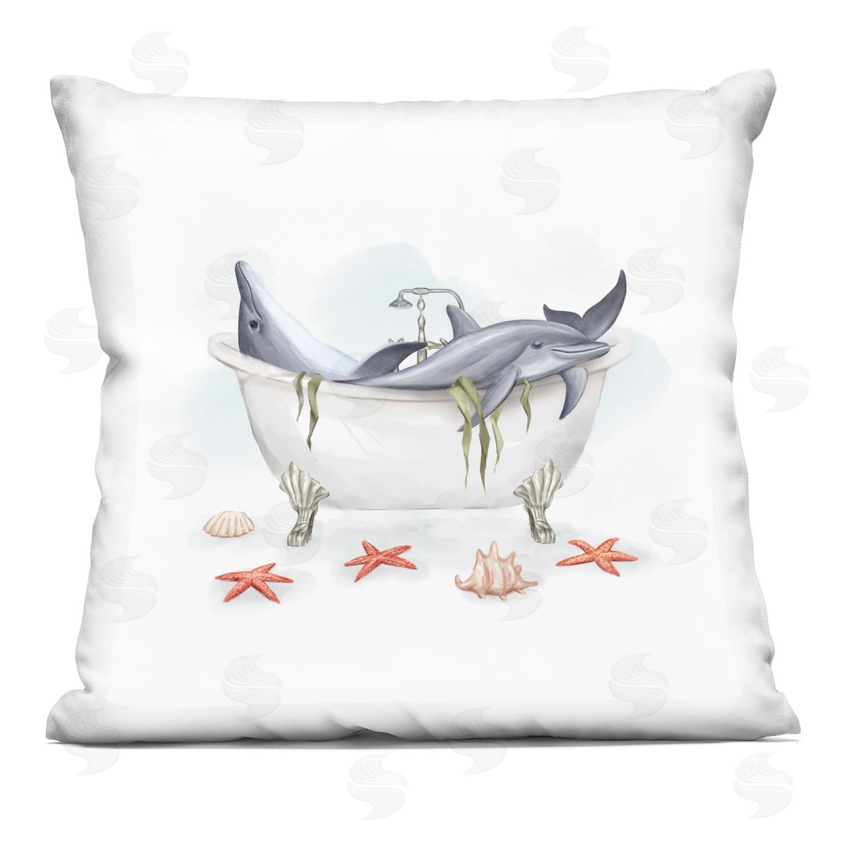 Nautical Dolphins Swimming Bathtub Sea Life Decorative Printed Pillow, Home Decor by Ziwei Li