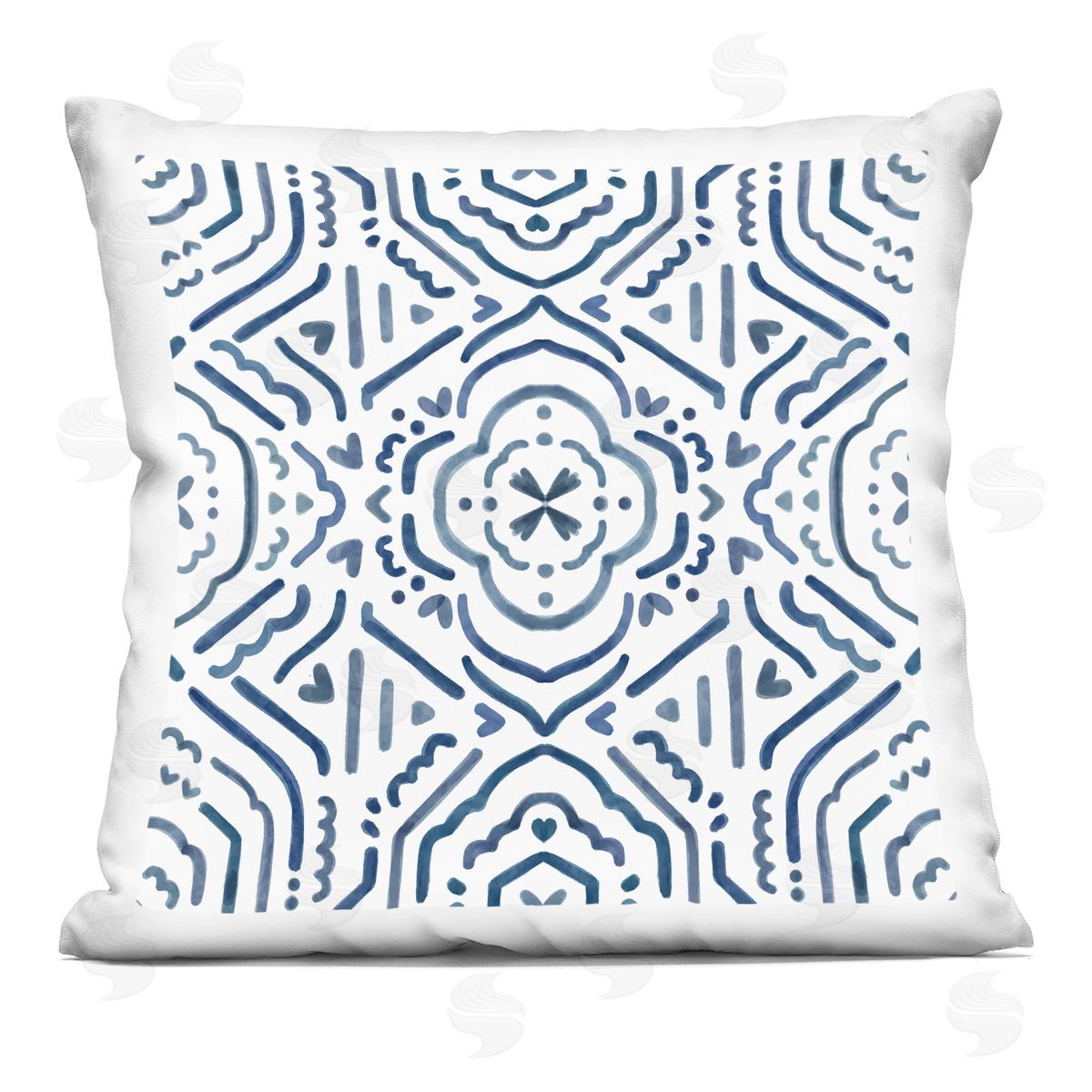 Minimal Blue White Boho Lines Pattern Decorative Printed Pillow, Home Decor by Nina Muis Surface Design
