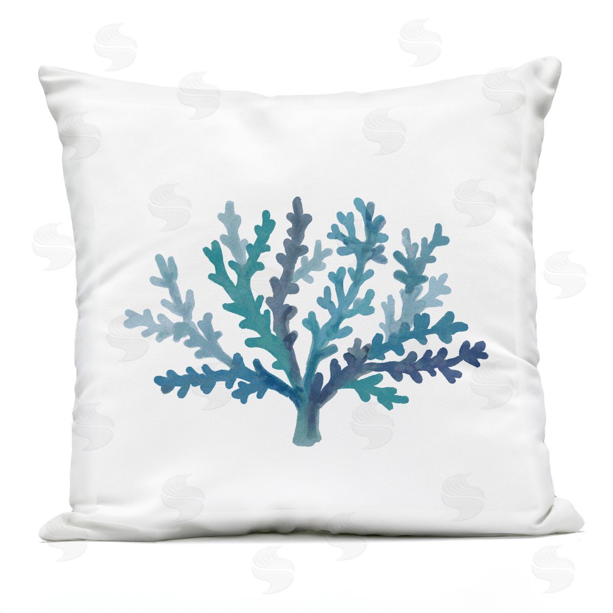 Minimal Blue Coral Sea Life Aquatic Plant Outdoor Printed Pillow, Home Decor by Nina Muis Surface Design