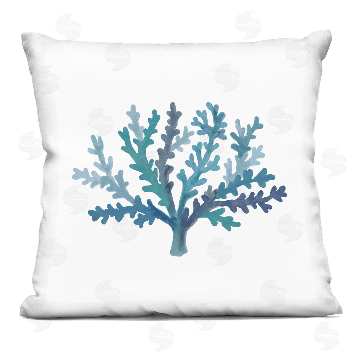 Minimal Blue Coral Sea Life Aquatic Plant Decorative Printed Pillow, Home Decor by Nina Muis Surface Design