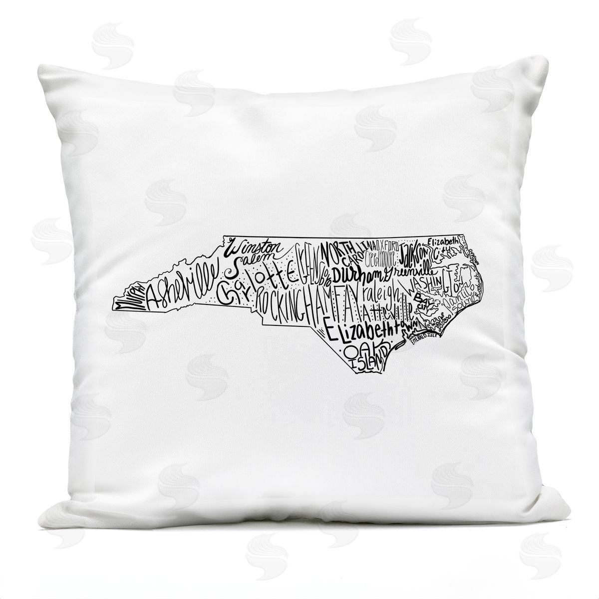 North Carolina State Typography City Names Outdoor Printed Pillow, Home Decor by Saturday Evening Post