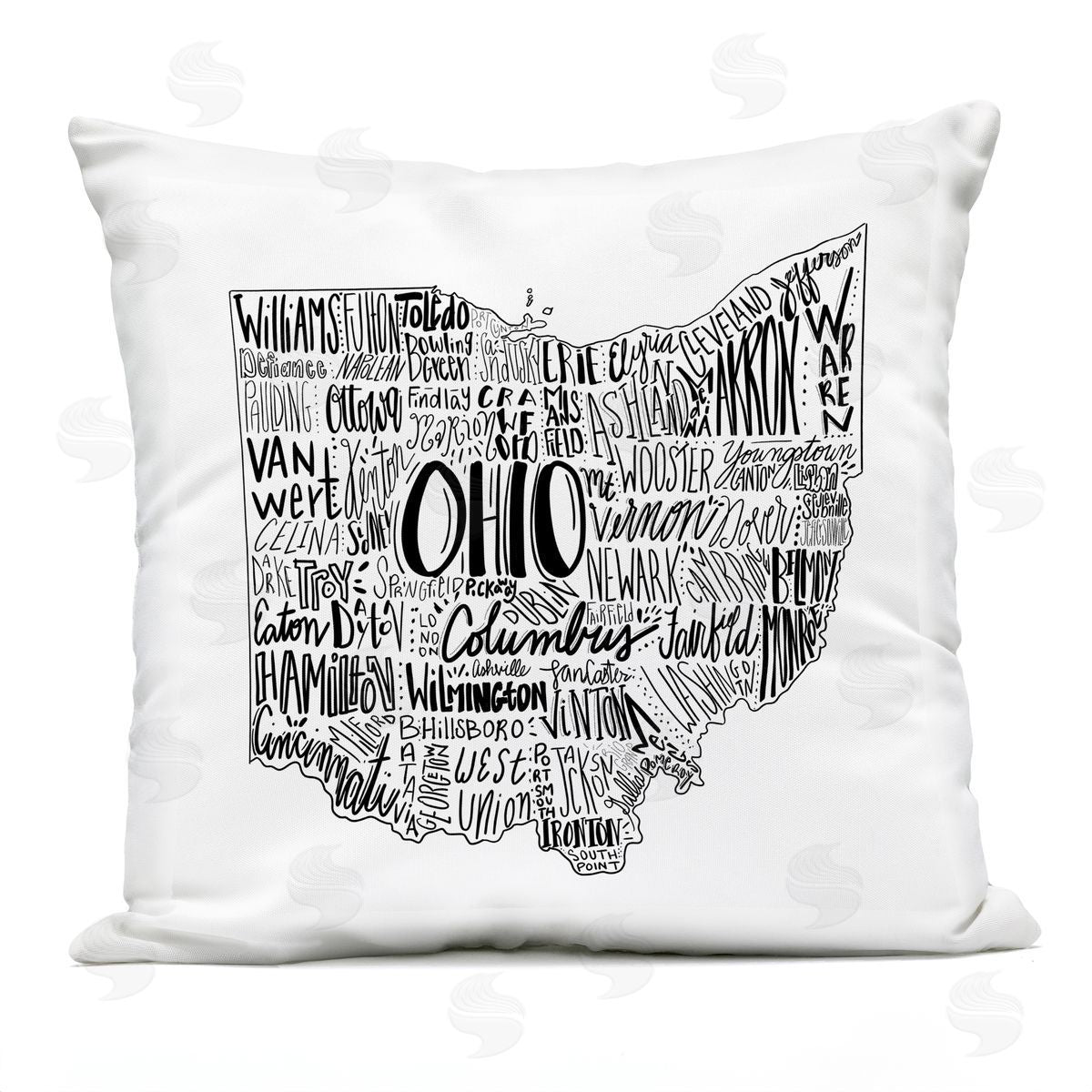 Ohio State Typography Cities Map Shape Outdoor Printed Pillow, Home Decor by Saturday Evening Post