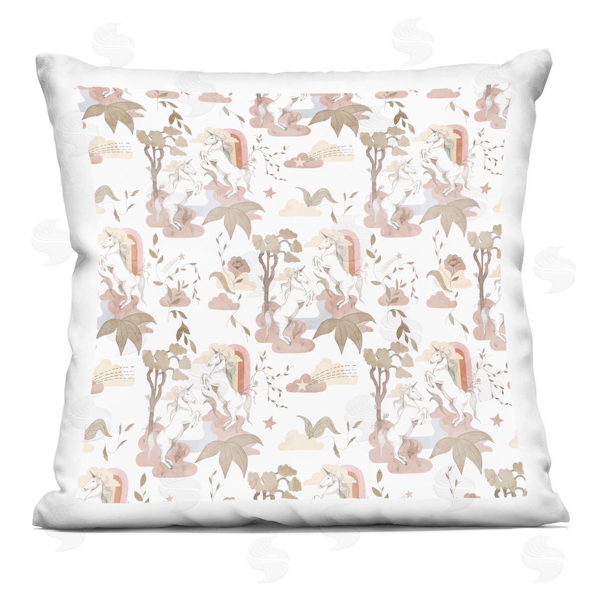 Modern Unicorn Toile Pattern Floral Rainbow Stars Decorative Printed Pillow, Home Decor by Stupell Studio