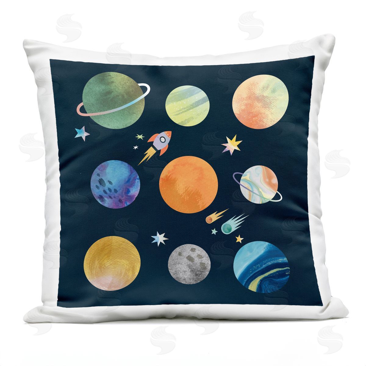 Rocket Ship Solar System Outer Space Planets Outdoor Printed Pillow, Home Decor by Stupell Studio