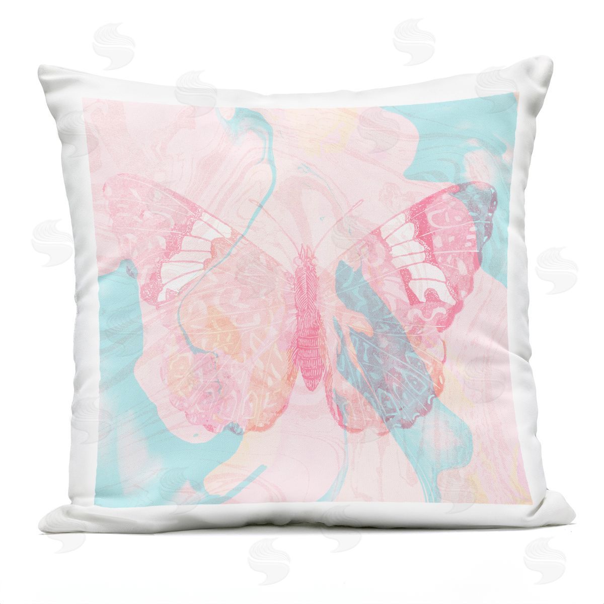 Pink Blue Butterfly Layered Abstract Background Outdoor Printed Pillow, Home Decor by Stupell Studio