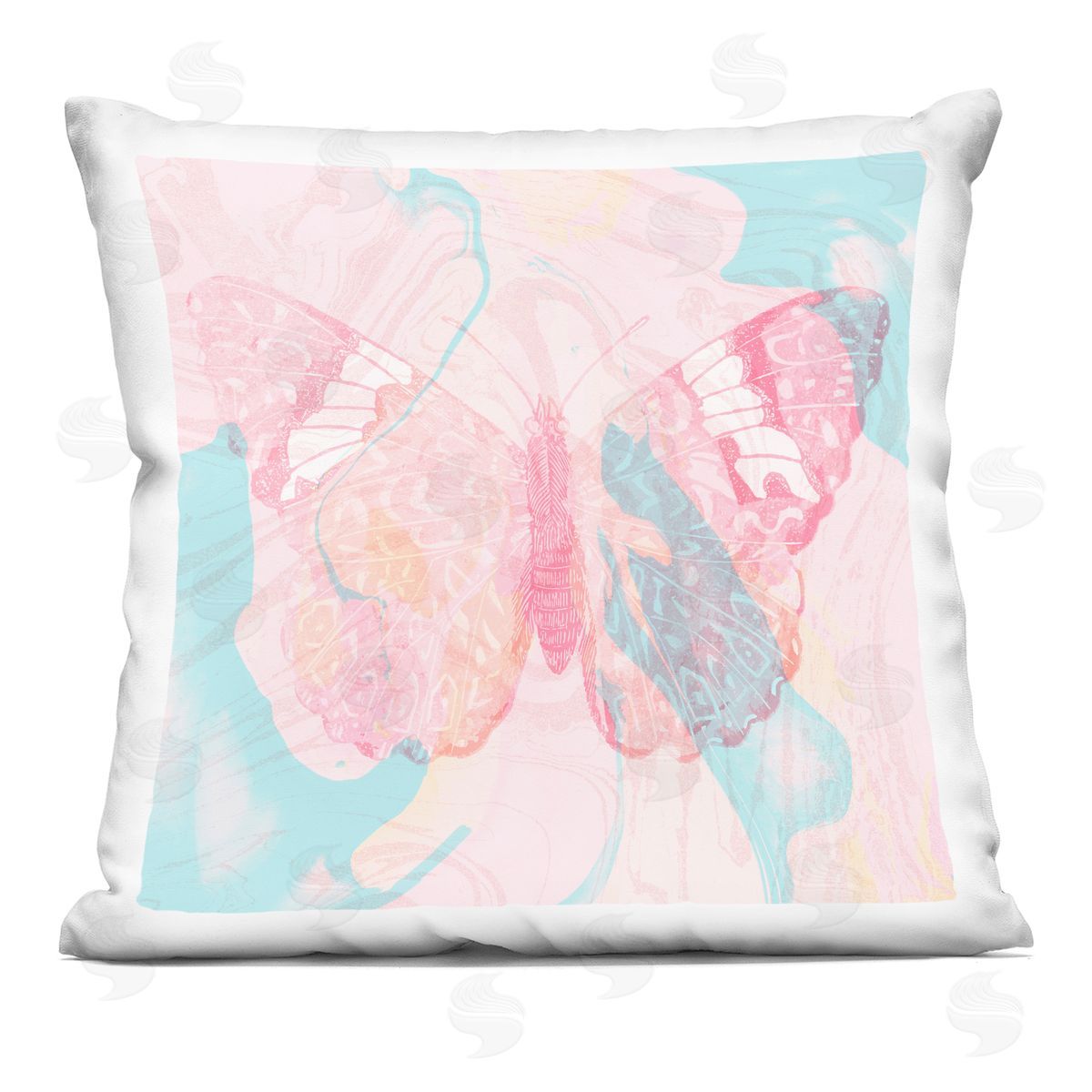 Pink Blue Butterfly Layered Abstract Background Decorative Printed Pillow, Home Decor by Stupell Studio