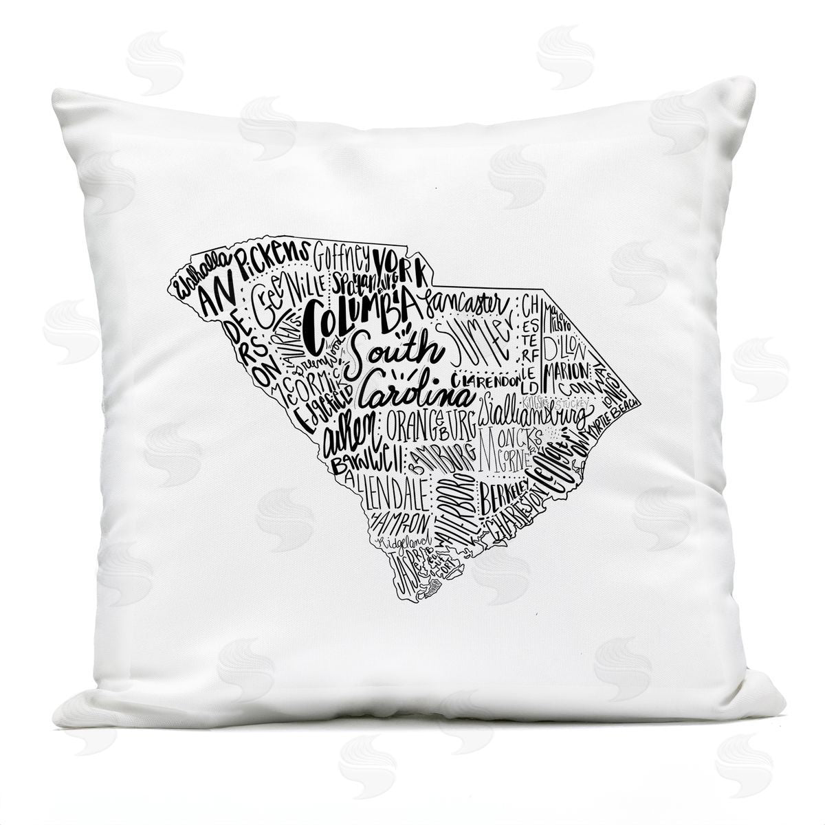 South Carolina Typography Cities Shape Map Outdoor Printed Pillow, Home Decor by Saturday Evening Post