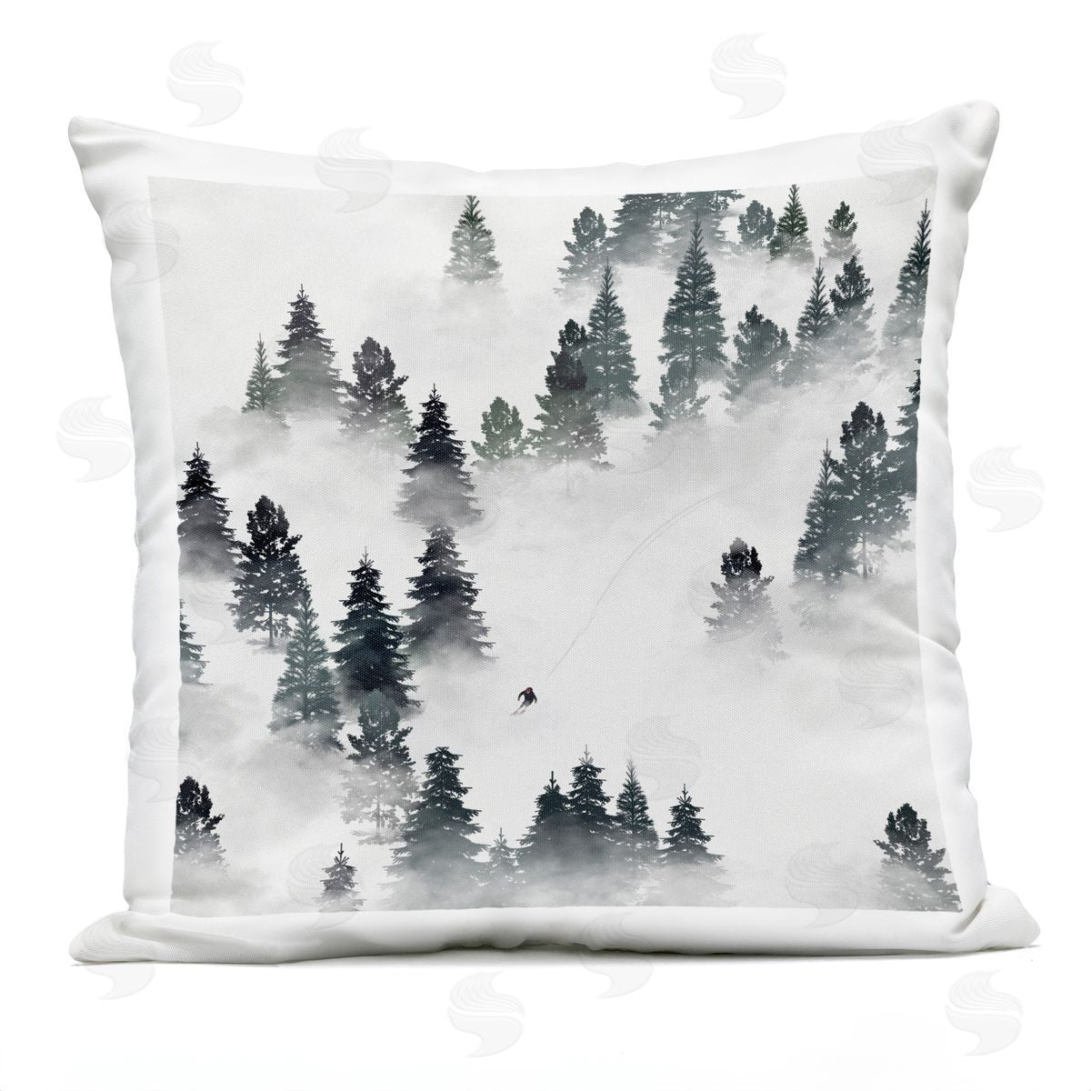 Niveous Mountain Slope Person Skiing Trees Outdoor Printed Pillow, Home Decor by Ziwei Li