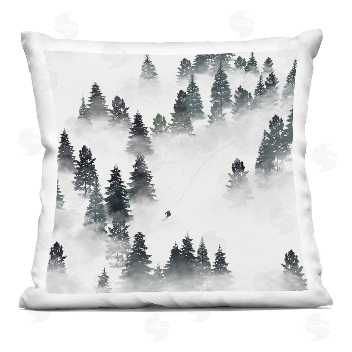 Niveous Mountain Slope Person Skiing Trees Decorative Printed Pillow, Home Decor by Ziwei Li