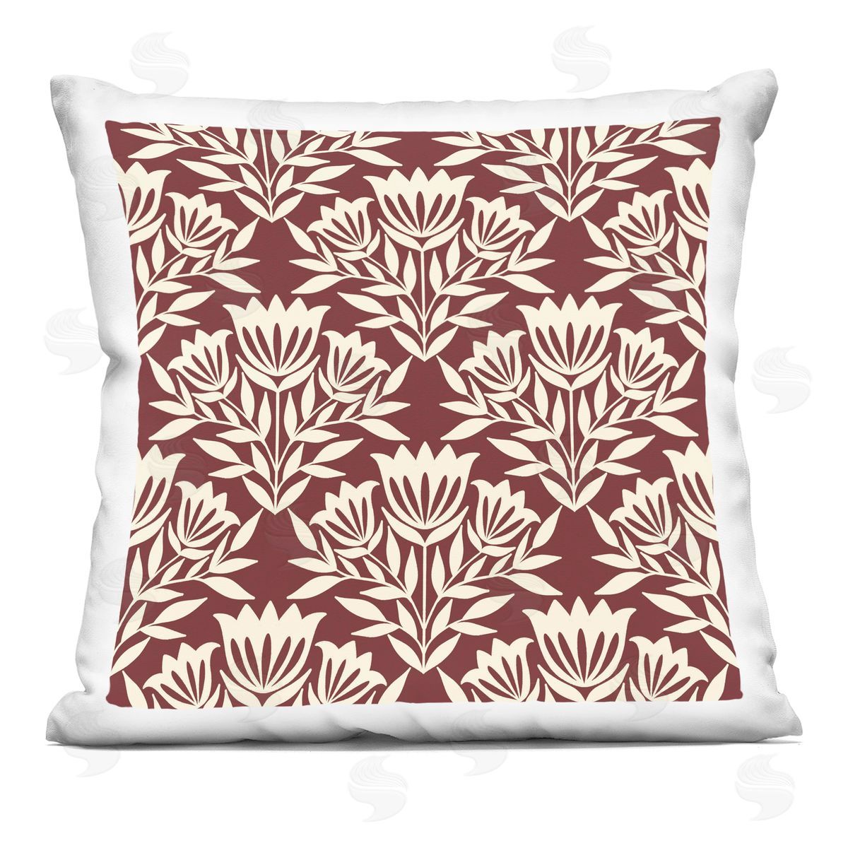 Traditional Maroon Flower Arrangement Cream Pattern Decorative Printed Pillow, Home Decor by Taylor Shannon Designs