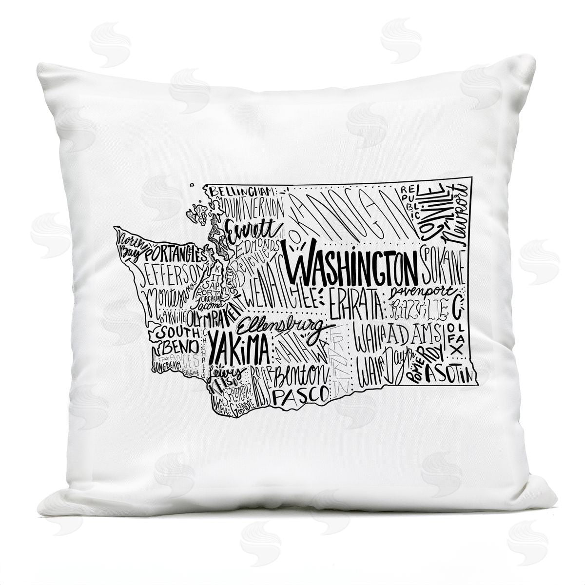 Washington State Various Cities Typography Map Outdoor Printed Pillow, Home Decor by Saturday Evening Post