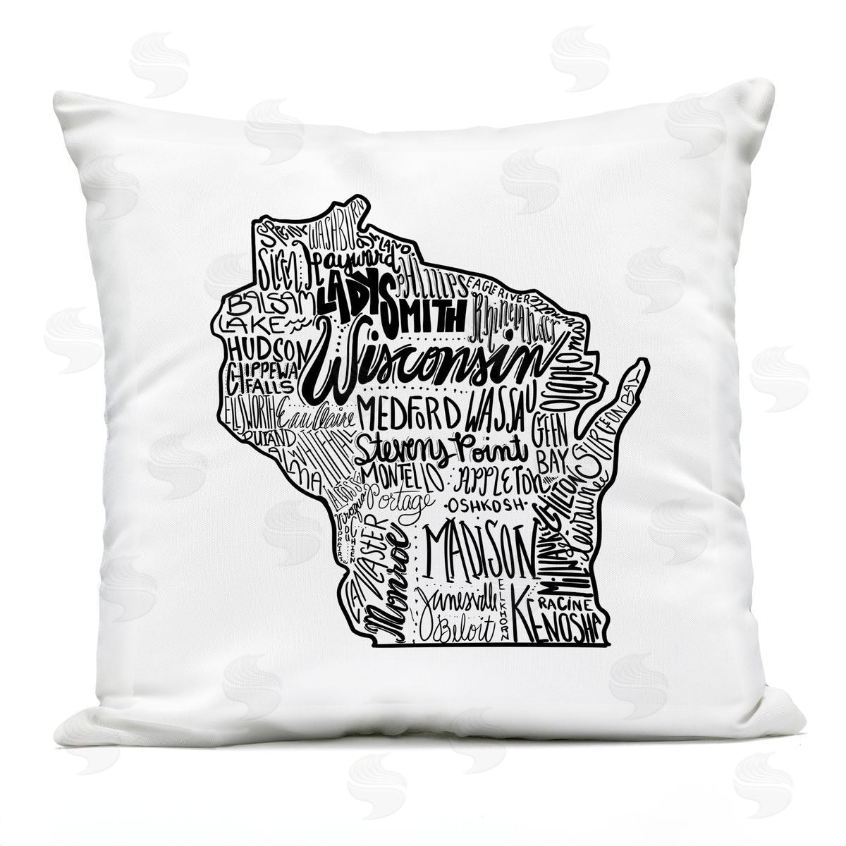Wisconsin State Outline Shape Typography Cities Outdoor Printed Pillow, Home Decor by Saturday Evening Post