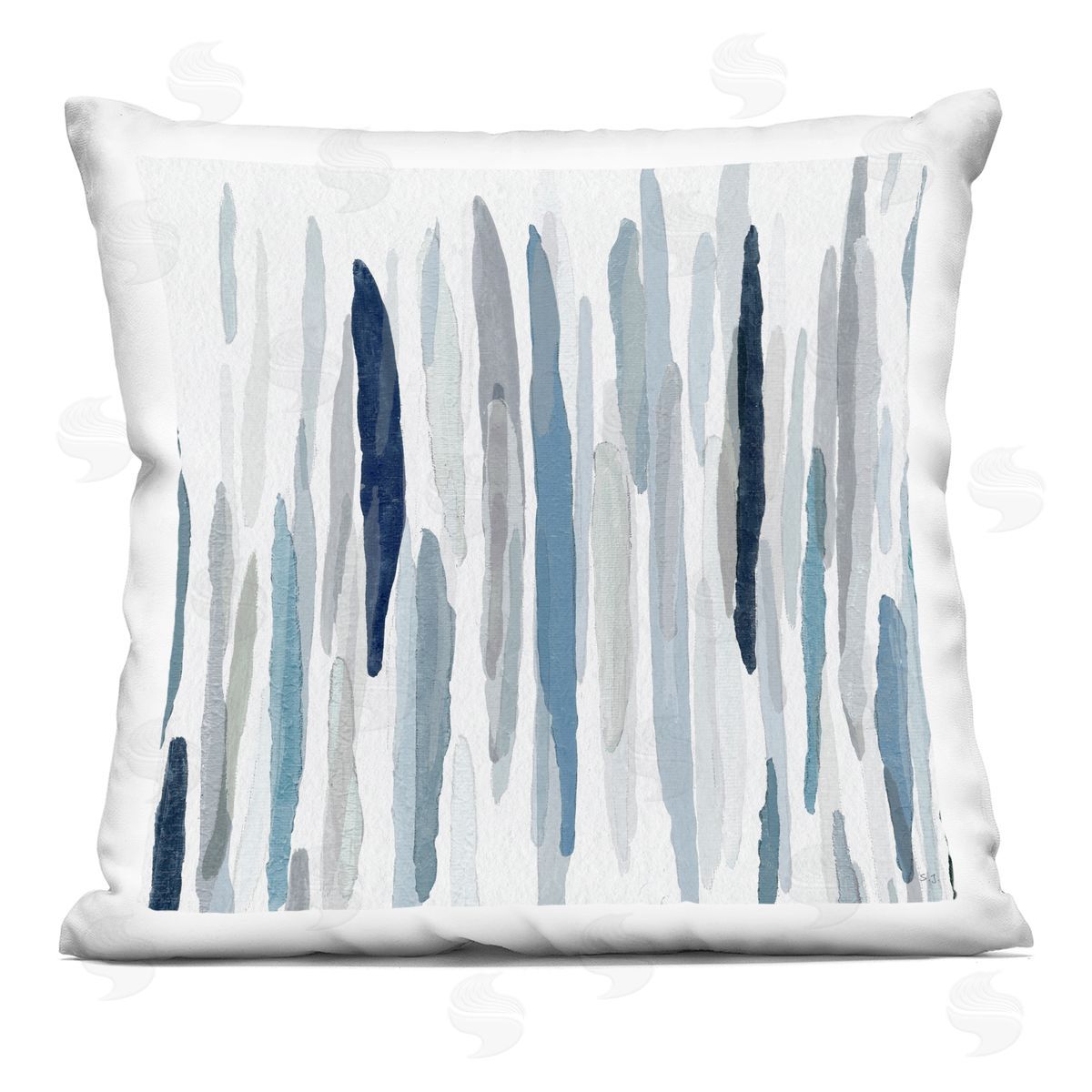 Abstract Brushed Rainfall Contemporary Blue Lines Decorative Printed Pillow, Home Decor by Susan Jill