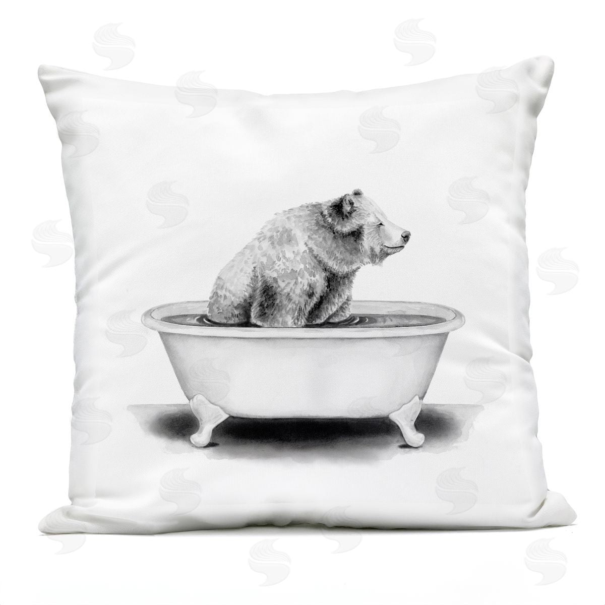 Bear in Bathtub Smiling Funny Animal Design Outdoor Printed Pillow, Home Decor by Rachel Neiman