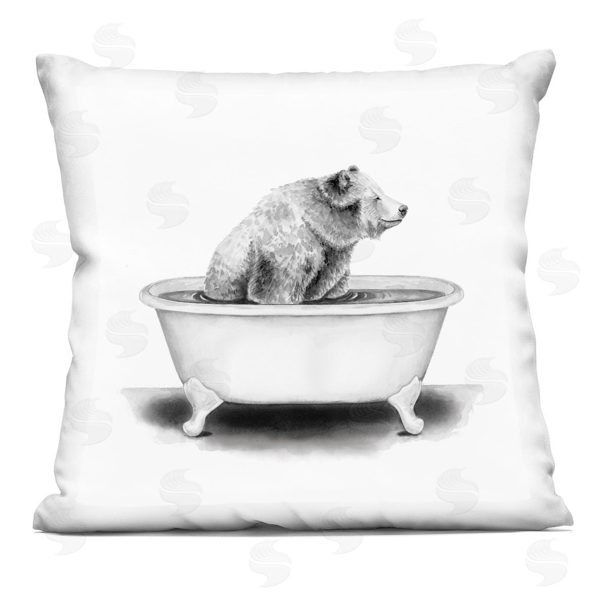 Bear in Bathtub Smiling Funny Animal Design Decorative Printed Pillow, Home Decor by Rachel Neiman