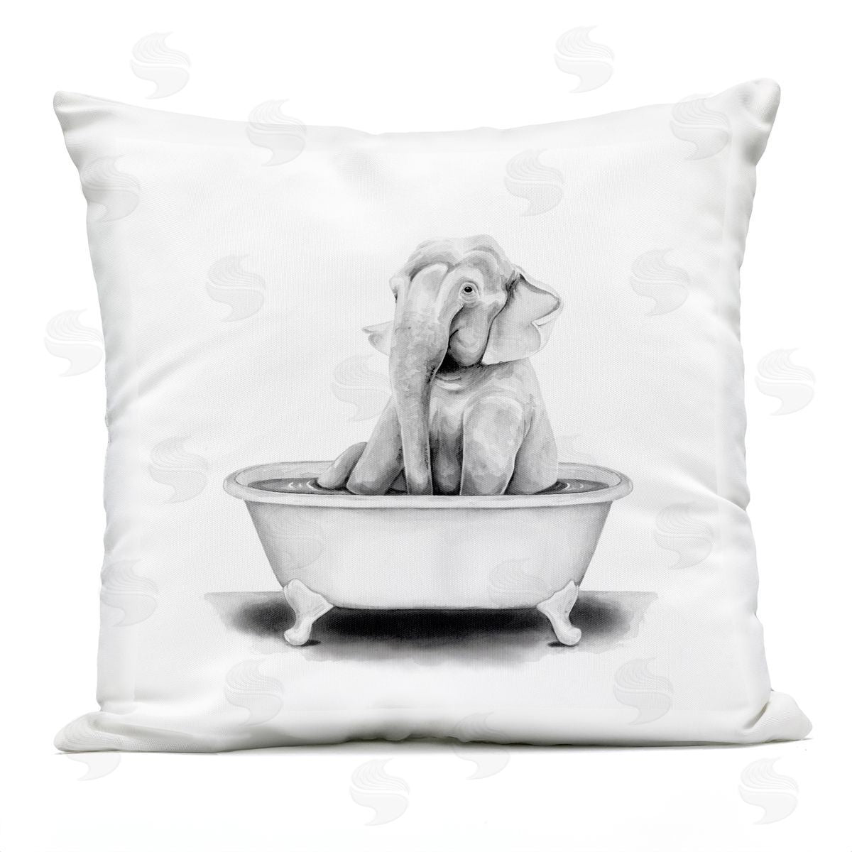 Elephant Sitting in Tub Funny Wildlife Animal Outdoor Printed Pillow, Home Decor by Rachel Neiman