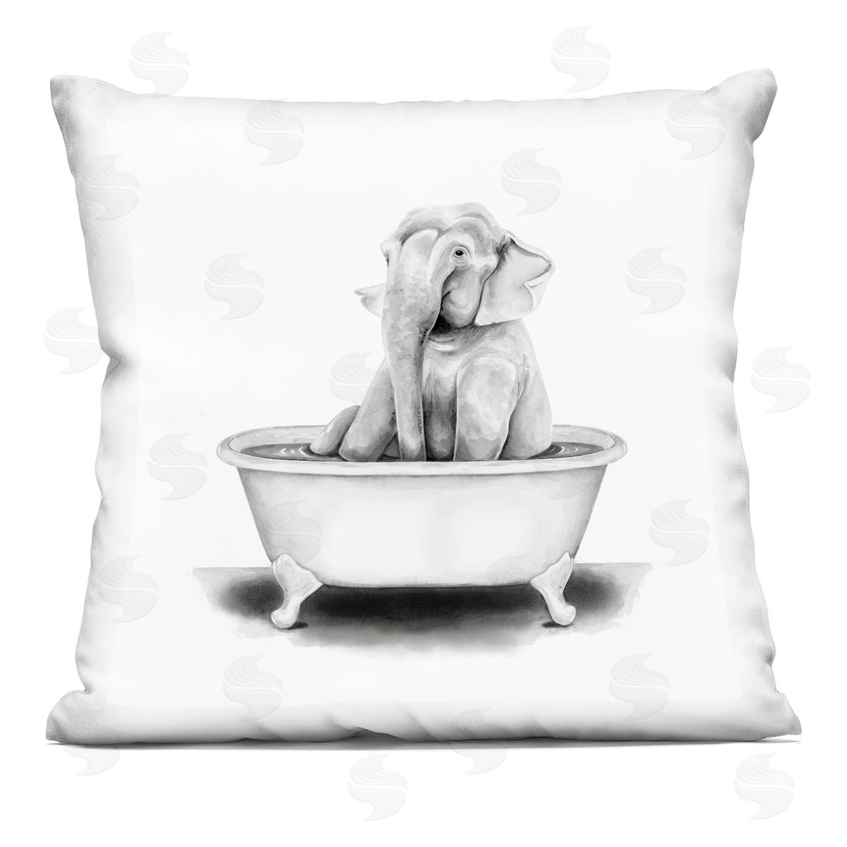 Elephant Sitting in Tub Funny Wildlife Animal Decorative Printed Pillow, Home Decor by Rachel Neiman