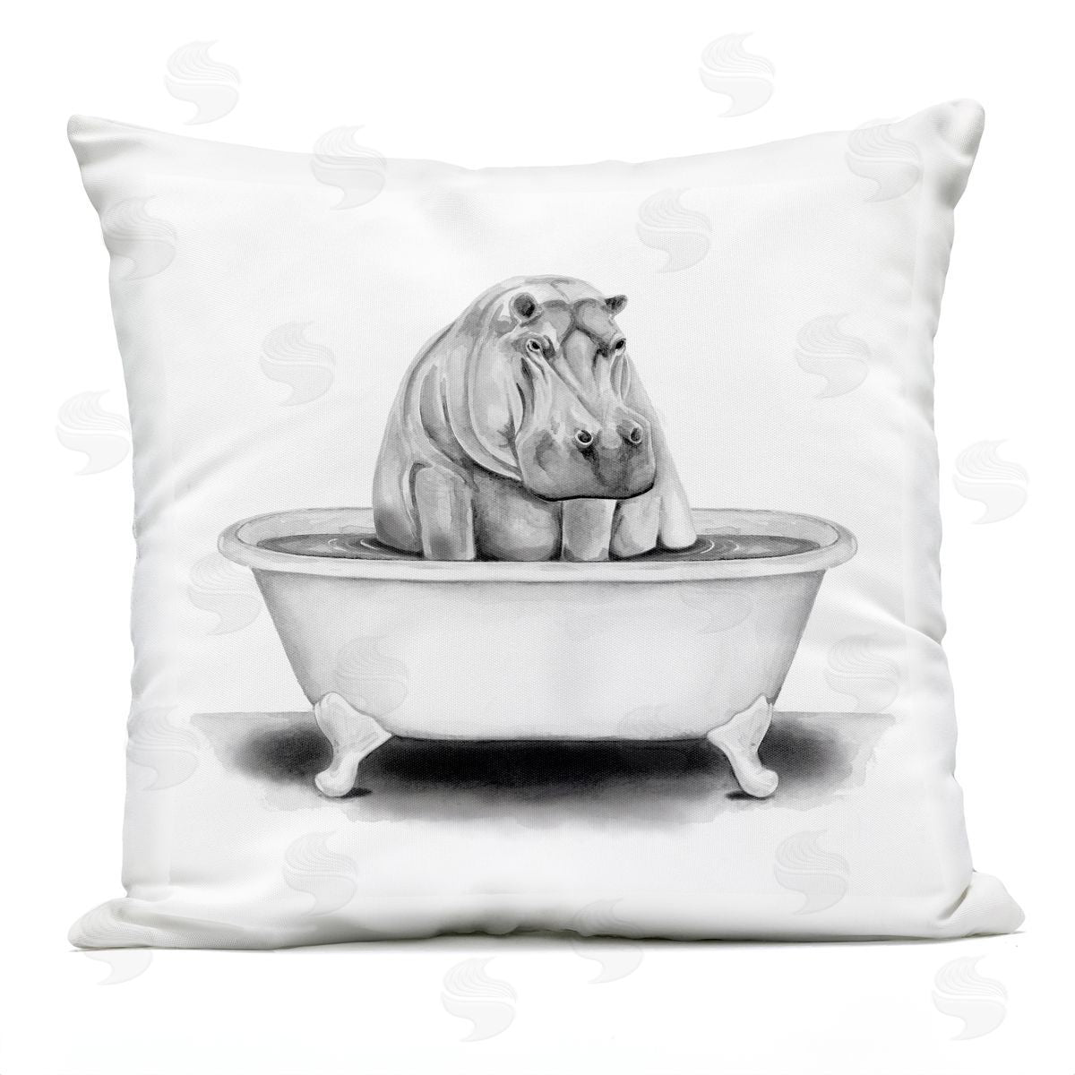 Hippo in Bathtub Humorous Animal Wildlife Design Outdoor Printed Pillow, Home Decor by Rachel Neiman