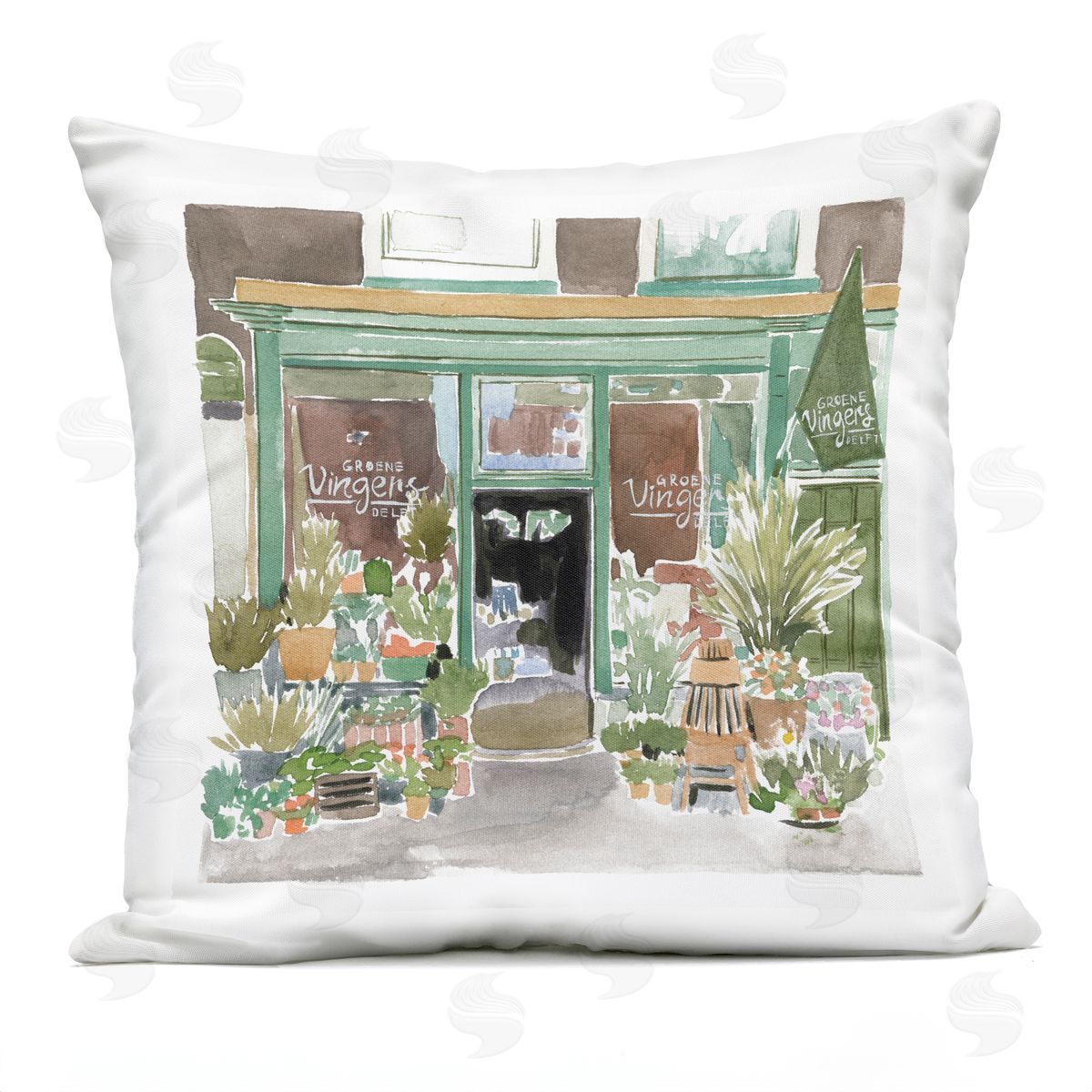 French Town Flower Shop Botanical Storefront Outdoor Printed Pillow, Home Decor by Melissa Wang