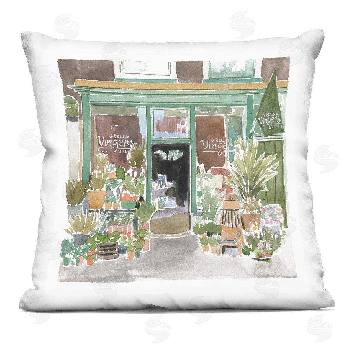 French Town Flower Shop Botanical Storefront Decorative Printed Pillow, Home Decor by Melissa Wang