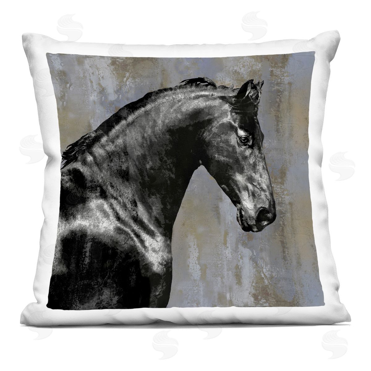 Majestic Black Stallion Horse Wildlife Portrait Decorative Printed Pillow, Home Decor by Melonie Miller