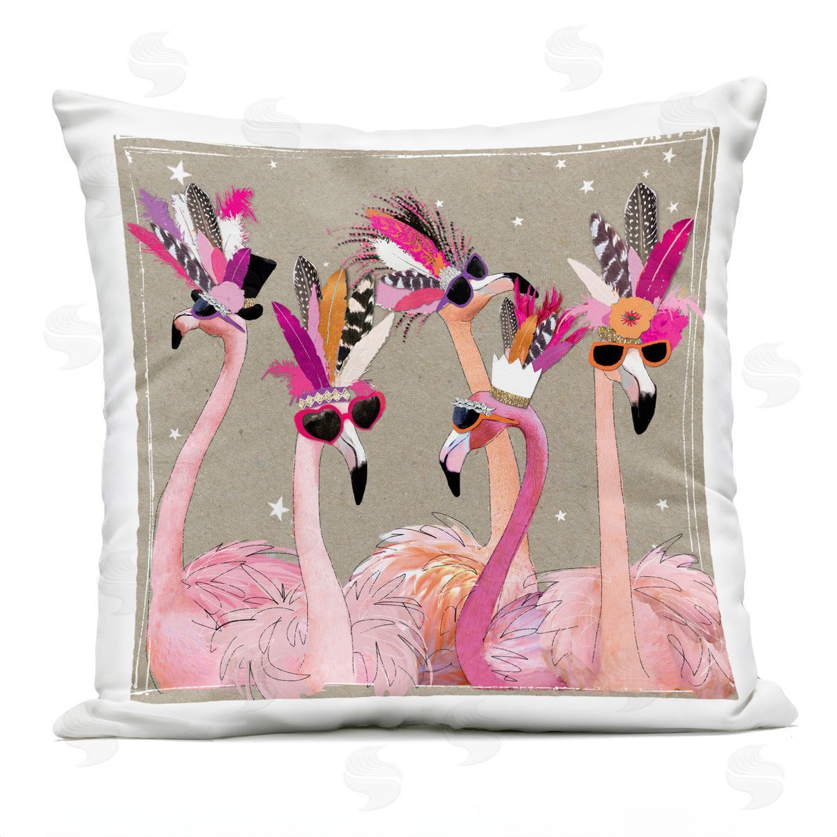 Fancy Feathers Pink Flamingos Trendy Accessories Outdoor Printed Pillow, Home Decor by Hammond Gower