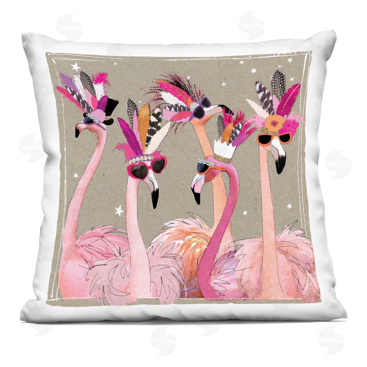 Fancy Feathers Pink Flamingos Trendy Accessories Decorative Printed Pillow, Home Decor by Hammond Gower