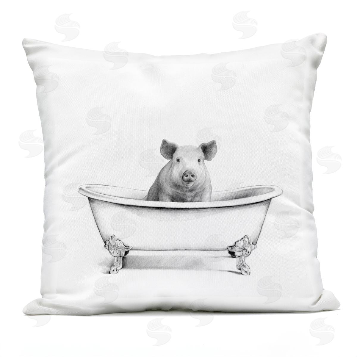 Farm Pig In Bathtub Adorable Hog Animal Outdoor Printed Pillow, Home Decor by Victoria Borges