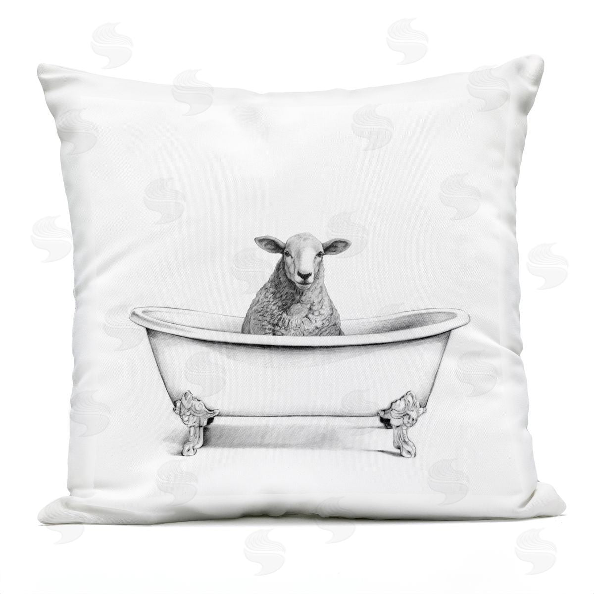 Wooly Sheep in Bathtub Farm Animal Portrait Outdoor Printed Pillow, Home Decor by Victoria Borges