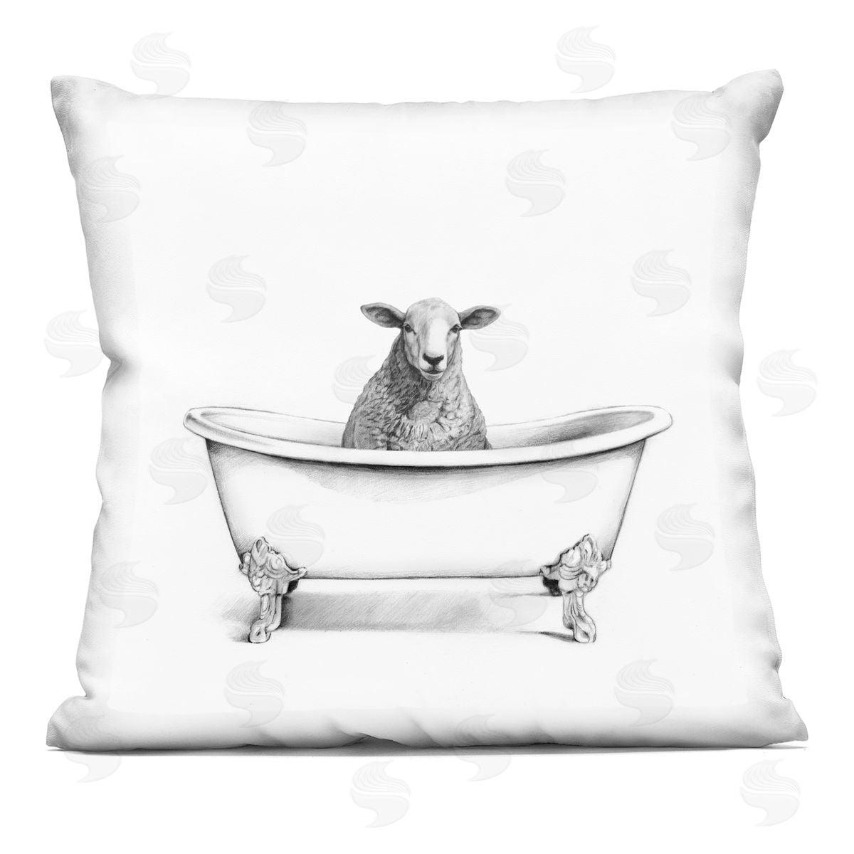 Wooly Sheep in Bathtub Farm Animal Portrait Decorative Printed Pillow, Home Decor by Victoria Borges