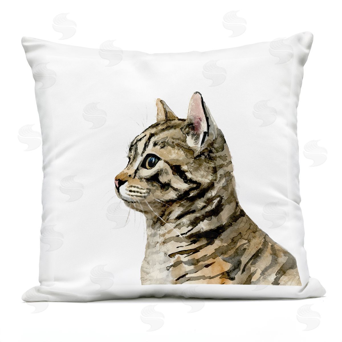 Casual Striped Cat Portrait Minimal White Background Outdoor Printed Pillow, Home Decor by Victoria Barnes