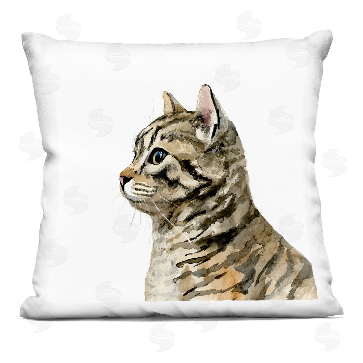 Casual Striped Cat Portrait Minimal White Background Decorative Printed Pillow, Home Decor by Victoria Barnes
