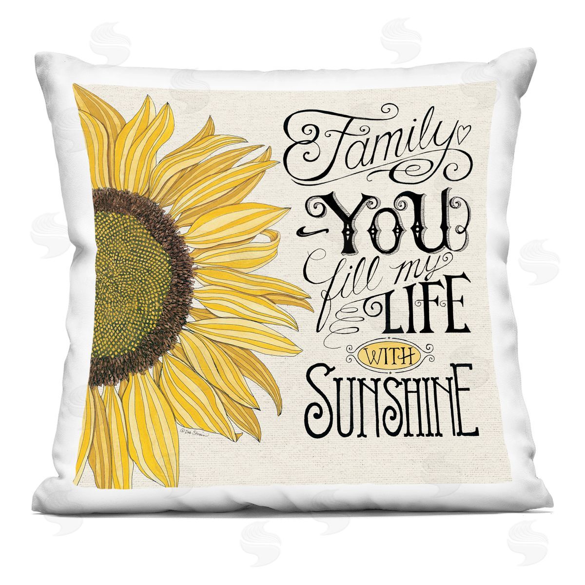 Vintage Family Inspirational Happiness Sunflower Quote Decorative Printed Pillow, Home Decor by Deb Strain