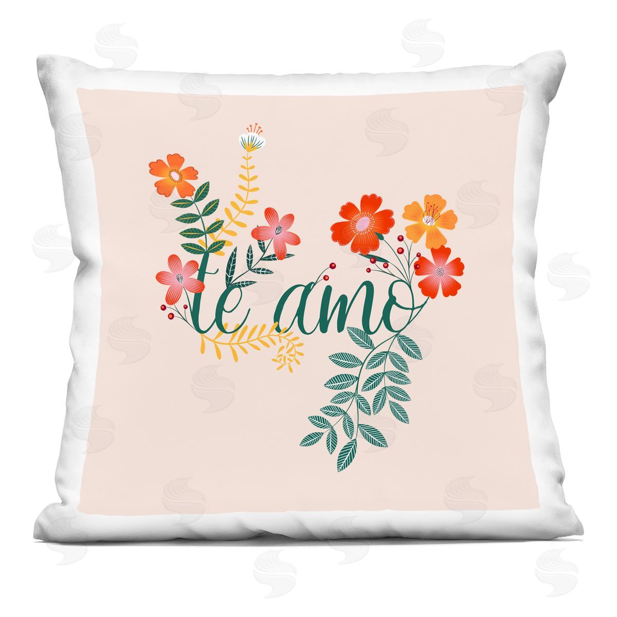 Te Amo Romantic Botanical Flower Blossoms Saying Decorative Printed Pillow, Home Decor by Grace Popp