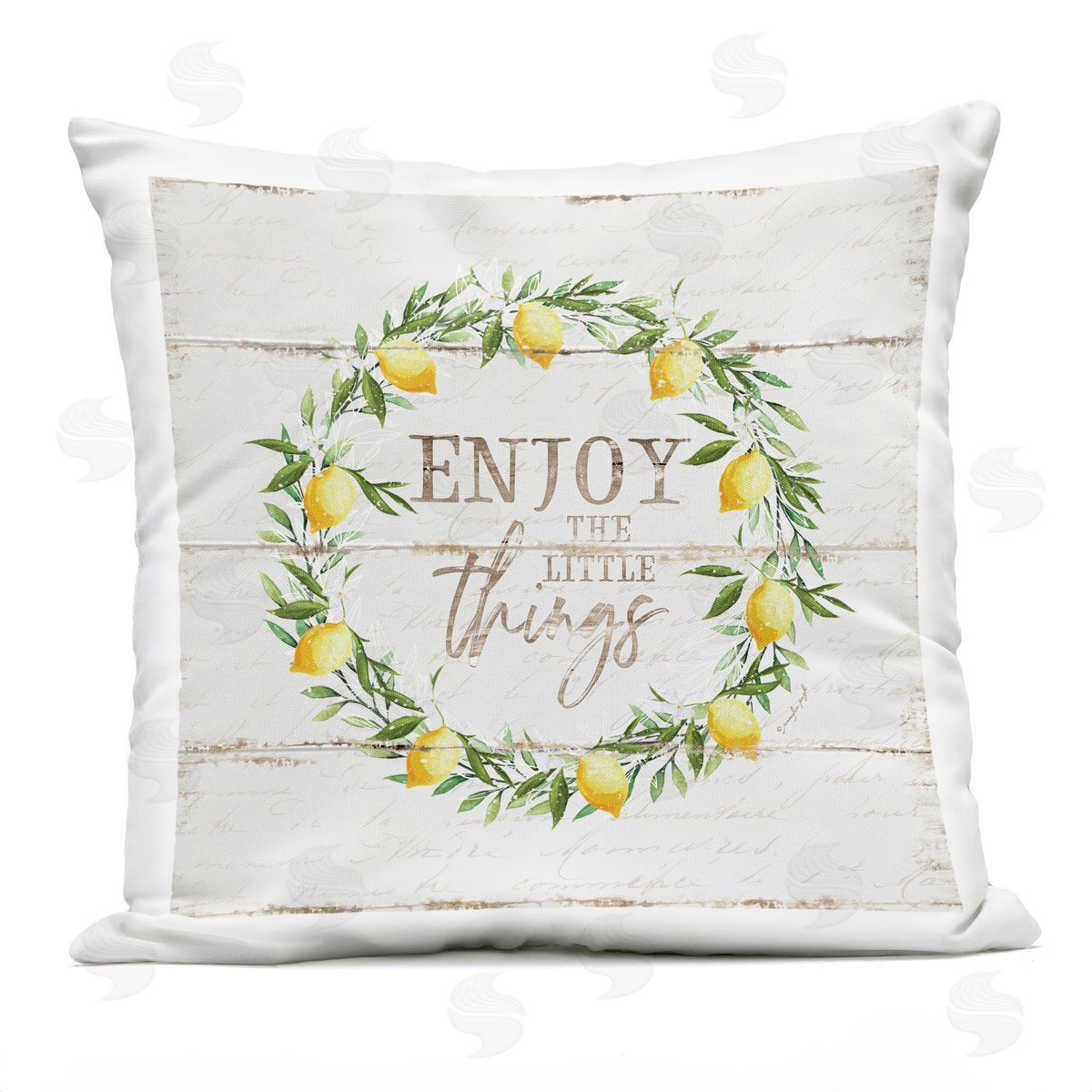 Enjoy Little Things Rustic Country Lemon Wreath Outdoor Printed Pillow, Home Decor by Jennifer Pugh