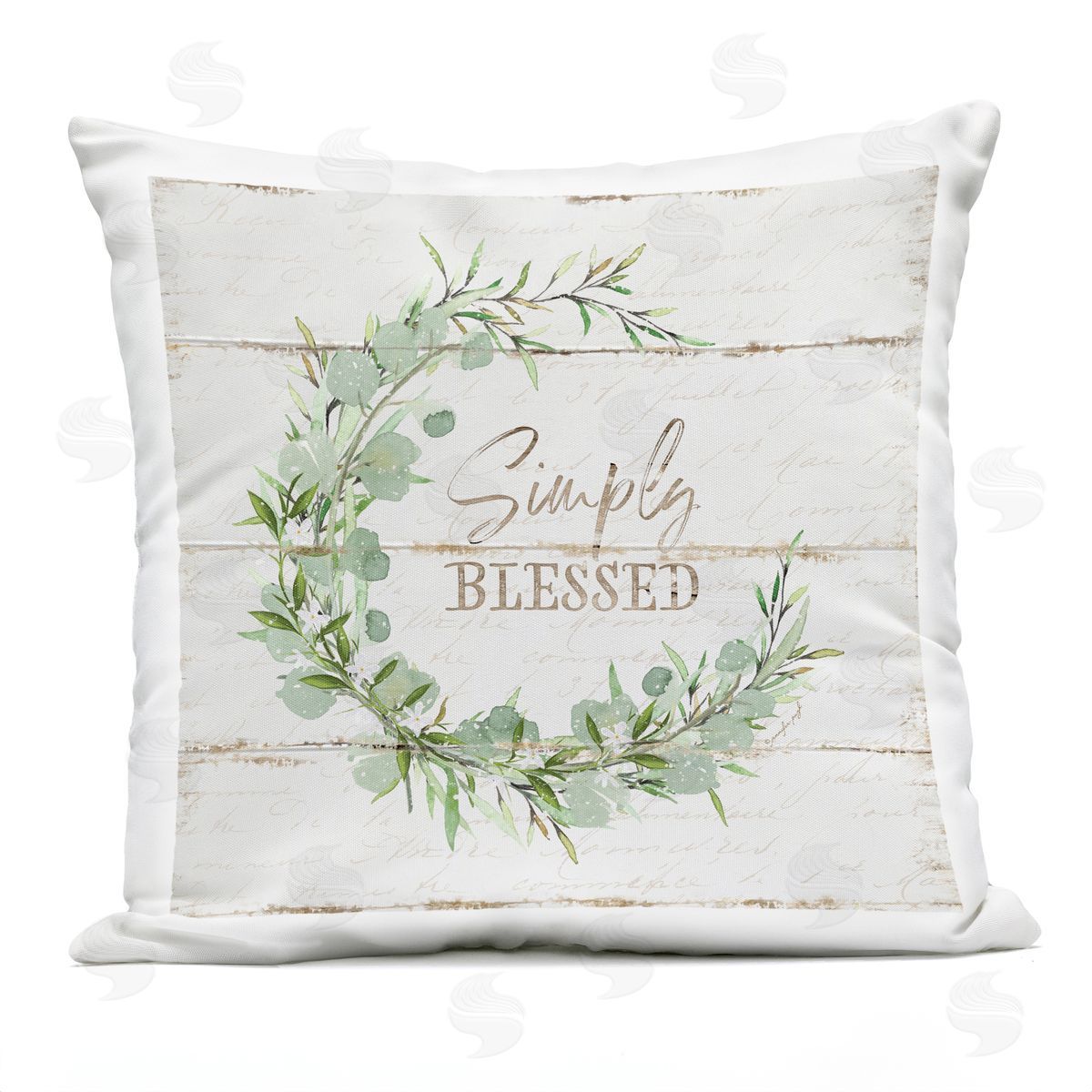 Simply Blessed Distressed Styling Botanical Wreath Outdoor Printed Pillow, Home Decor by Jennifer Pugh