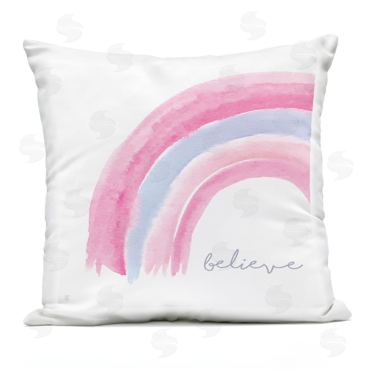 Believe Calligraphy Pink Blue Pastel Rainbow Outdoor Printed Pillow, Home Decor by Elizabeth Tyndall