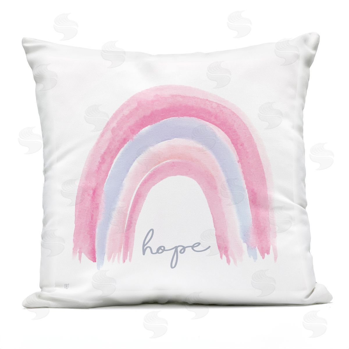 Pastel Pink Rainbow Uplifting Hope Calligraphy Outdoor Printed Pillow, Home Decor by Elizabeth Tyndall