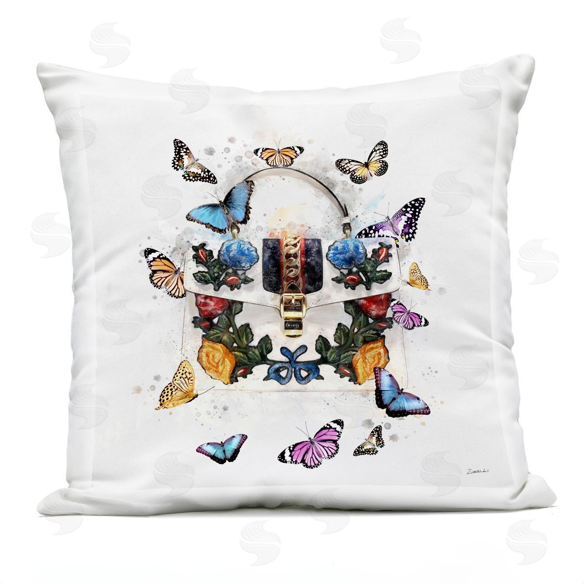 Fashion Buckle Purse Vivid Glam Butterflies Outdoor Printed Pillow, Home Decor by Ziwei Li