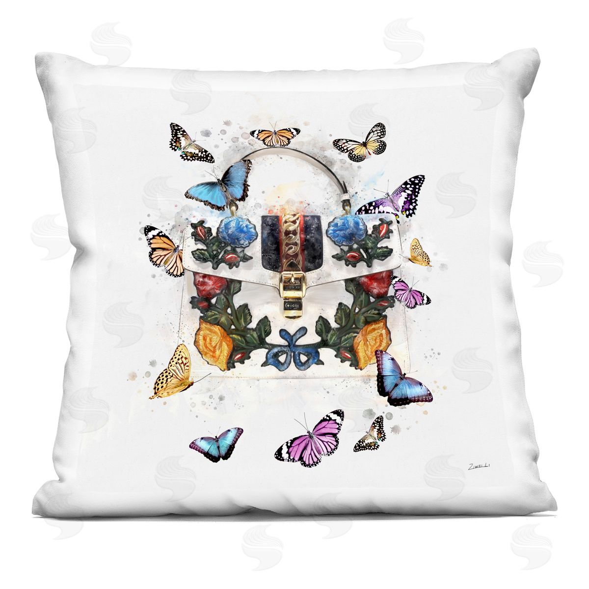 Fashion Buckle Purse Vivid Glam Butterflies Decorative Printed Pillow, Home Decor by Ziwei Li