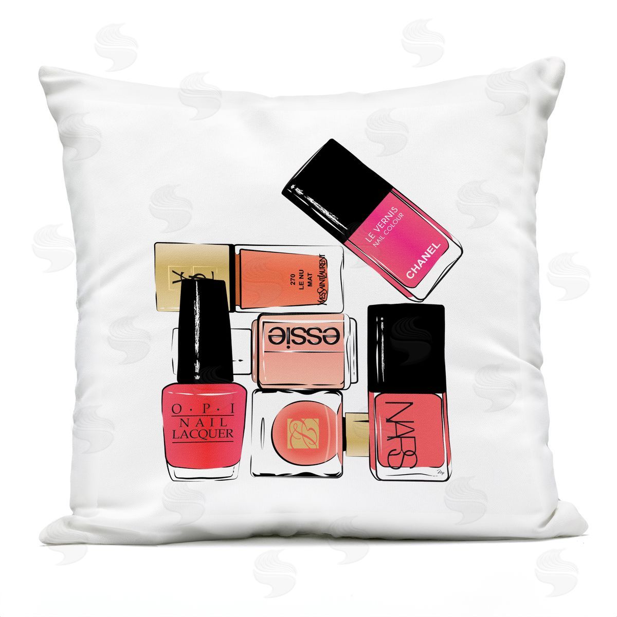 Fashionista Pink Nail Polish Glam Brands Stacked Outdoor Printed Pillow, Home Decor by Martina Pavlova