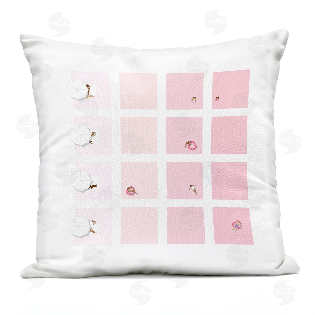 Tropical Pastel Pink Summer Geometric Pools Outdoor Printed Pillow, Home Decor by Victoria Kukla