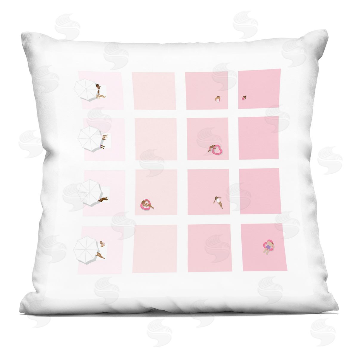 Tropical Pastel Pink Summer Geometric Pools Decorative Printed Pillow, Home Decor by Victoria Kukla