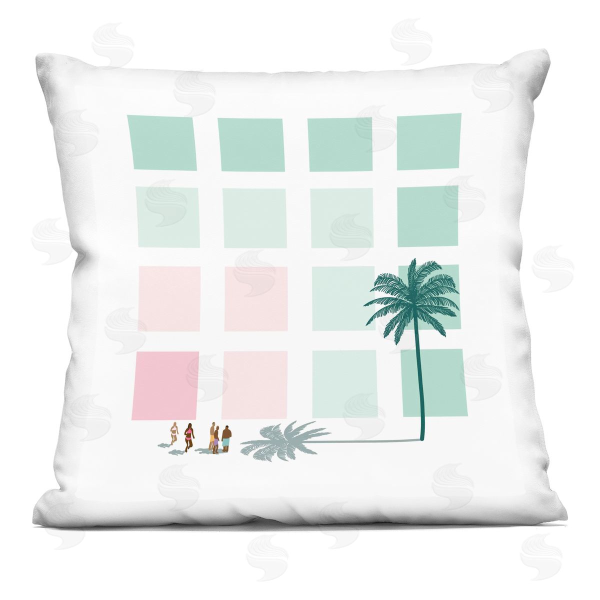 Tropical Palms Beach Geometric Pastel Square Shapes Decorative Printed Pillow, Home Decor by Victoria Kukla