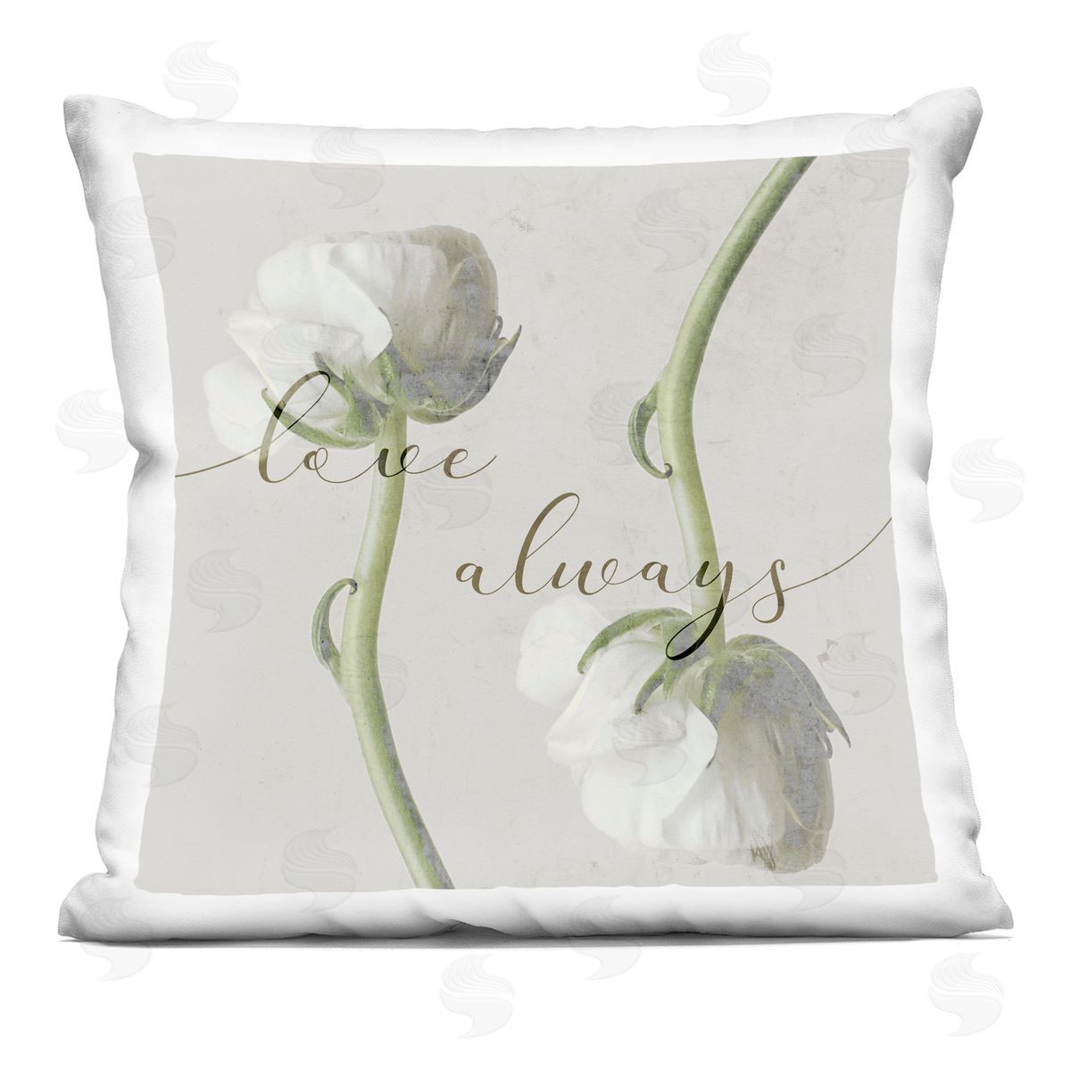 Love Always Phrase Asymmetrical White Rose Blossoms Decorative Printed Pillow, Home Decor by Stupell Studio